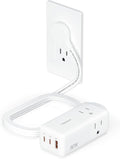 TESSAN USB Charging Station PD 30W, Flat Plug USB C Charger Blocks with 3 AC Outlets, Desktop Phone Fast Charger with 5FT Extension Cord for Phone Tablet Laptop, Travel, Office
