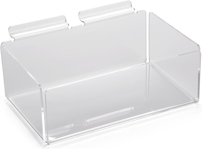 Displays2go Set of 5, Clear Acrylic Bin for Slatwall, Single Compartment, 10" w x 3.75" h x 6.25" d