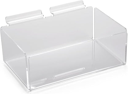 Displays2go Set of 5, Clear Acrylic Bin for Slatwall, Single Compartment, 10" w x 3.75" h x 6.25" d