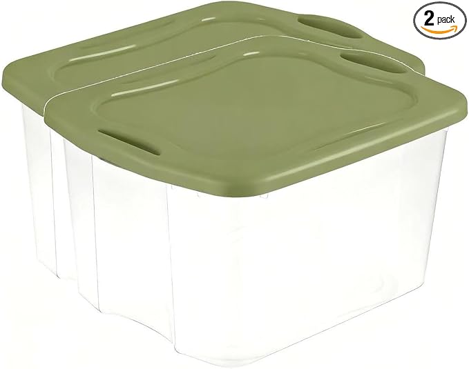 (2 pack) 70 Quart Heavy-Duty Plastic Storage Bin with Full-Grip Handles and Lids,Green Clear Stackable Storage Bins for Hoilday Decor|Garage Organization