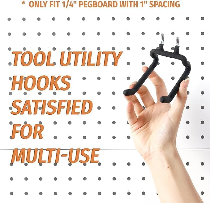 HUHOLE Pegboard Drill Holder, Peg Board Utility Hooks, 8 Pack Heavy Duty Peg Board Tool Holder for Power Tools, Drill, Hammer, Cord, Fit for 1/4" Pegboard(8PC)