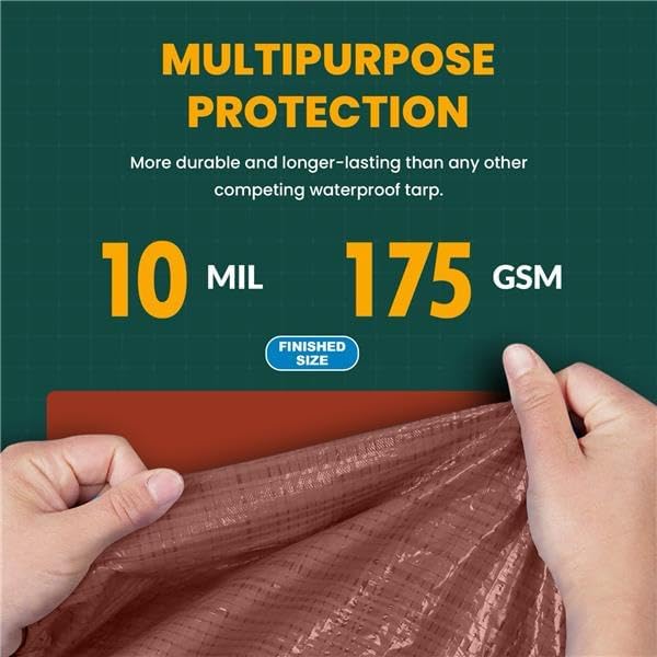 Large Waterproof Tarp - Heavy Duty 10 Mil Thick Poly Tarpaulin Ideal for Canopy Tents, Boats, RV or Pool Covers - Multipurpose Protective Tarps with Grommets for Indoor and Outdoor Use | 30' x 60'