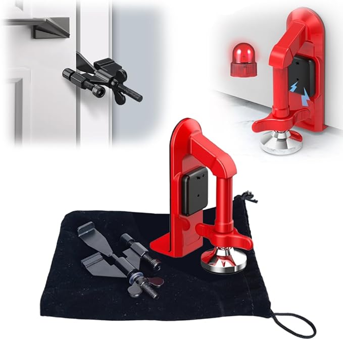 Portable Alarm Door Stopper for Additional Safety in Hotel,Apartment and Bedroom,Removable Bottom Door Jammer Device,Anti Theft Extra Security Lock Kit for Travel. (Alarm Stopper&Lock)