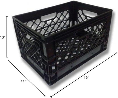 Authentic 19x13x11 6 Gallon 24 Quart Rectangular Dairy Milk Crate (BLACK)
