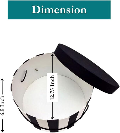 Sarah's Hat Boxes Classic Wide Stripe Hat Box – 12.75" x 6.5" (Dia. x Ht.) Handmade in USA – Odorless Non-Toxic Adhesive, Cording Handle – Premium Storage for Hats & Accessories