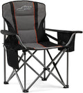 FAIR WIND Oversized Fully Padded Camping Chair with Lumbar Support, Heavy Duty Quad Fold Chair with Cooler Bag, Support 450 LBS, Black