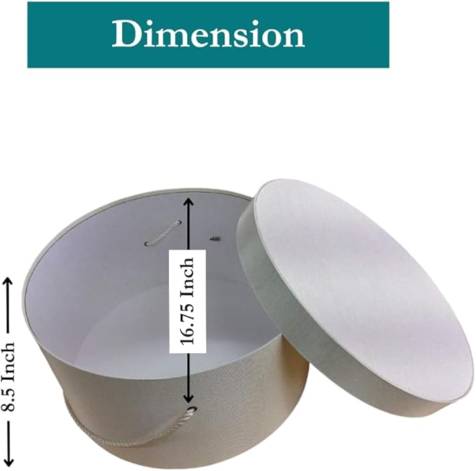 Sarah's Hat Boxes Classic Ivory Hat Box – 16.75" x 8.5" (Dia. x Ht.) Handmade in USA – Odorless Non-Toxic Adhesive, Cording Handle – Premium Storage for Hats & Accessories