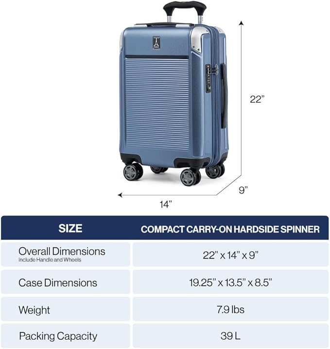Travelpro Platinum Elite Hardside Expandable Carry on Luggage, 8 Wheel Spinner, TSA Lock, Hard Shell Polycarbonate Suitcase, True Navy Blue, Carry on 21-Inch