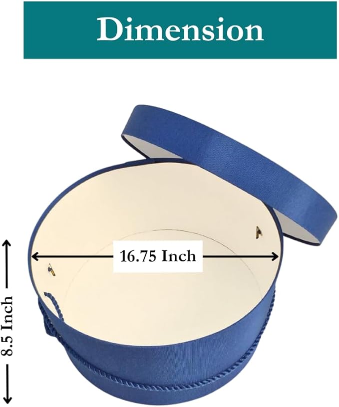 Sarah's Hat Boxes Classic Royal Hat Box – 16.75" x 8.5" (Dia. x Ht.) Handmade in USA – Odorless Non-Toxic Adhesive, Cording Handle – Premium Storage for Hats & Accessories