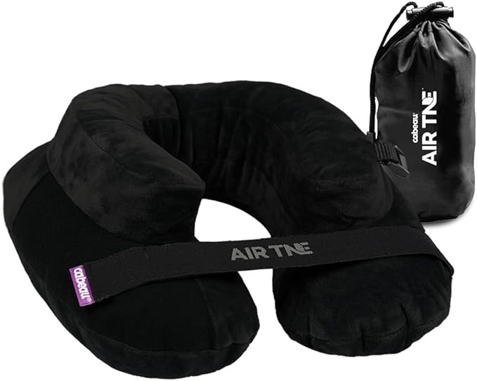 Cabeau Inflatable Travel Pillow – Air TNE – Adjustable, Lightweight, and Supportive for Sleeping on Airplanes, Trains, and Cars– Customized Fit and Compact Carrying Case (Midnight Black)