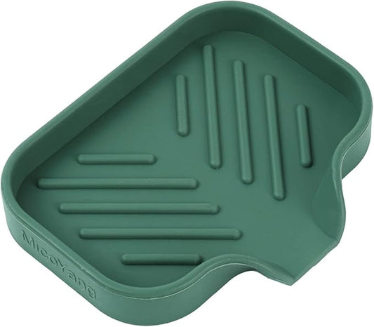 Silicone Bathroom Soap Dishes with Drain Spout-Bathroom and Kitchen Sink Organizer,Sponge Holder,Dish Soap Tray,Perfect for Dispenser,Scrubber,Bottle,Cup on Sink or Counter-Green 4.9"×3.2"