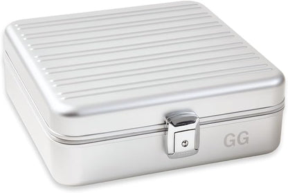 Bey-Berk Personalized Prague Aluminum 9-Slot Watch Case (Silver), Locking Travel Metal Watch Box with Quilted Interior, 9.75" x 3" x 10.25"