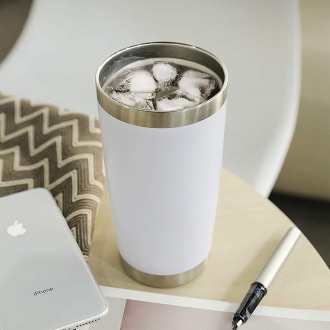 DOMICARE 20oz Stainless Steel Tumbler Bulk with Lid, Double Wall Vacuum Insulated Travel Mug, Powder Coated Coffee Cup, Powder White, 4 Pack