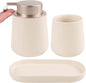 BosilunLife Bathroom Accessory Set - 3 pcs Ceramic Bathroom Soap Dispenser Set Farmhouse Bathroom Counter Decor Set Accessories, Soap Dispenser and Toothbrush Holder with Tray