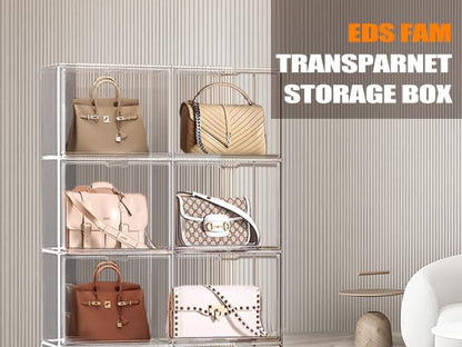 1 Pack Size 14 Acrylic Boot Shoe Box, X-Large Handbag Organizer Clear Storage Bins with Magnetic Lid Acrylic Display Case for Shoes, Book, Cosmetic, Figures, Collectibles, Purse