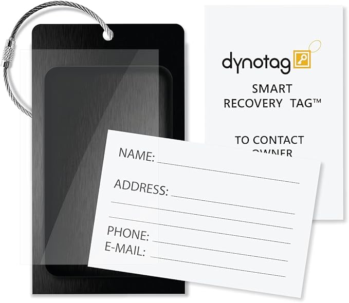 Dynotag® Web Enabled Smart Aluminum Convertible Luggage ID Tag + Braided Steel Loop, with DynoIQ™ & Lifetime Recovery Service (Ruby Red)