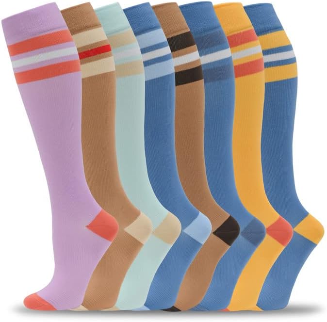 fenglaoda 8 Pairs Compression Socks for Men & Women 20-30 mmHg Knee High Nurse Pregnant Running Medical and Travel Athletic