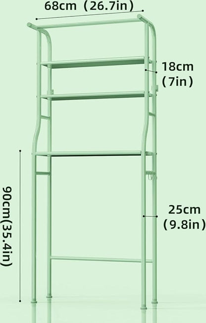 Over The Washer and Dryer Storage Shelf, 3 Tier Laundry Room Metal Drying Rack with Towels Hangers, Space Saver Organizer for Hanging Clothes and Towels (Metal White RA2)