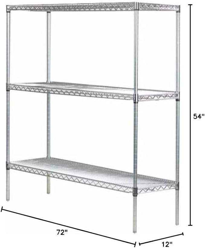 Omega 12" Deep x 72" Wide x 54" High 3 Tier Chrome Starter Shelving Unit