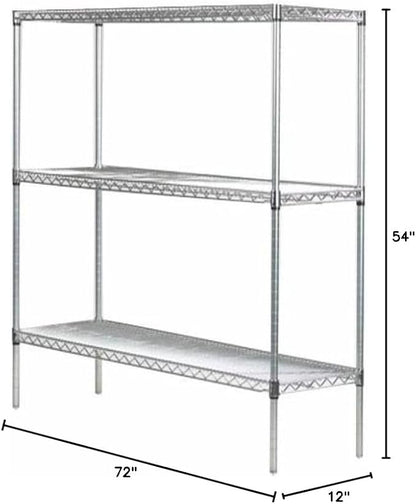 Omega 12" Deep x 72" Wide x 54" High 3 Tier Chrome Starter Shelving Unit