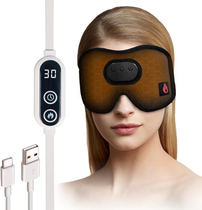 Heated Eye Mask with Bluetooth Headphones SYPVRY Wireless Sleep Eye Mask Headphones for Sleeping with Temperature & Timer Control, Warm Eye Compress USB Heated Mask for Dry Eyes Style, Black