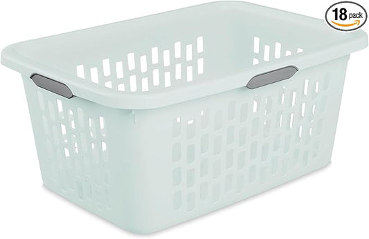 Sterilite Laundry Basket, Plastic Clothes Hamper, Large Rectangle Bin with Comfort Grip Handles and Reinforced Rim, 2 Bushel Capacity, Mint, 18 Pack