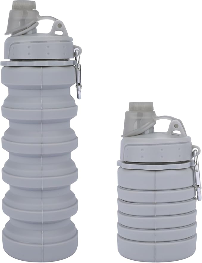 Collapsible Water Bottles for Kids, Students, Adults, Reusable BPA Free Silicone Foldable Sports Water Bottles for Travel Camping Hiking, Folding Travel Water Bottles, Gary