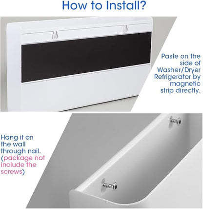 Picowe 3 PCS Magnetic Laundry Storage, Magnetic Storage Box for Laundry Room, Kitchen, Bathroom, Office, Space-Saving Trash Container Hanging on Dryer, Washer or Wall Mount Trash Bin (White)