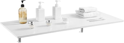VEVOR Wall Mounted Folding Table, 43.3 x 18 inches Wall Mount Table, Floating Desk with Iron Bracket, Fold Down Desk for Small Spaces, Home Office, Dining, Laundry Room, Kitchen, Bar, White