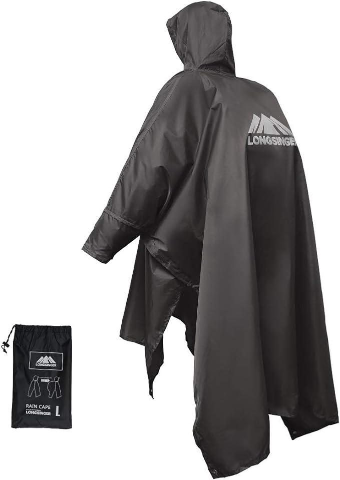 longsinger Rain Poncho for Adult, Waterproof Rain Poncho with Hood and Sleeve, Ideal for Hiking, Hunting, Camping