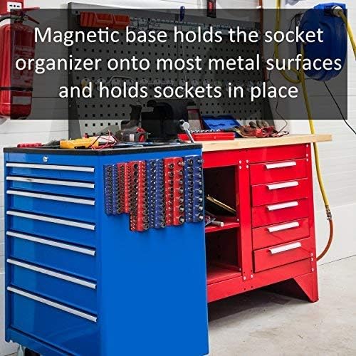 Olsa Tools Magnetic Socket Holder | 1/4-inch Drive | Metric | Blue | Holds 26 Sockets | Professional Quality Tools Organizer