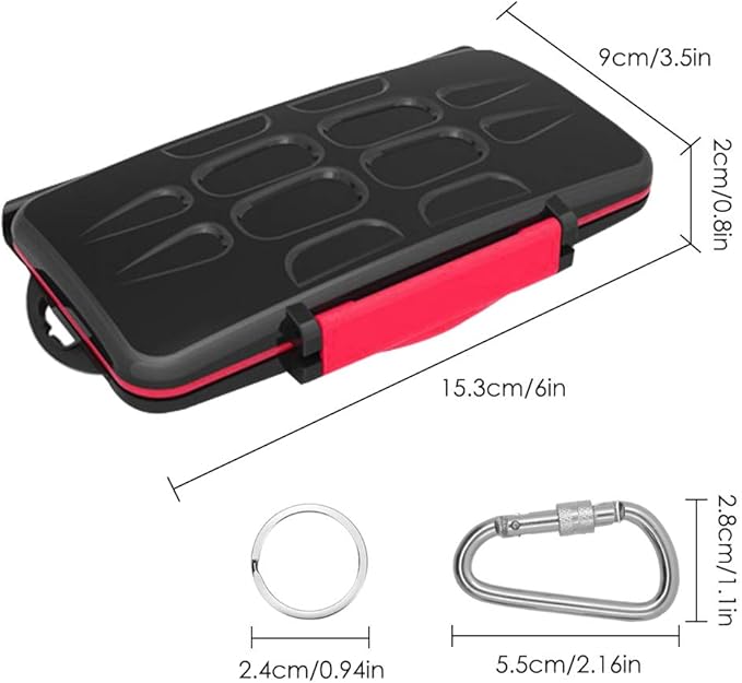 Set of 2, Memory Card Case with Carabiner and Card Removal Tool, findTop Water-Resistant Shockproof Carrying Case Protector Box 24 Slots for 12 Piece SDHC/SDXC Cards and 12 Micro SD Cards