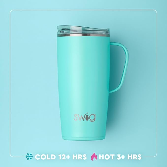 Swig Life 22oz Travel Mug, Insulated Tumbler with Handle and Lid, Travel Coffee Mug, Cup Holder Friendly, Stainless Steel 22 oz Tumbler, Reusable Insulated with Lid (Georgia)