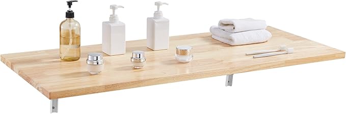 VEVOR Wall Mounted Folding Table, 47.2 x 19.7 inches Wall Mount Table, Floating Desk with Iron Bracket, Fold Down Desk for Small Spaces, Home Office, Dining, Laundry Room, Kitchen, Bar, Burlywood