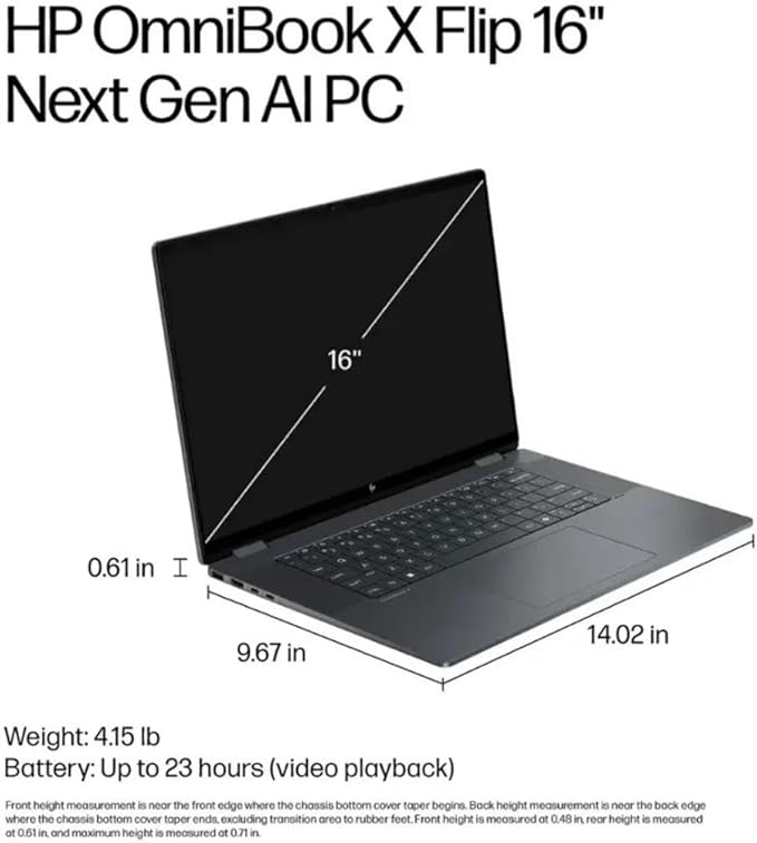 HP OmniBook X Flip 16 2-in-1 Laptop: 16" FHD+ Touchscreen, Intel Core Ultra 7 (NPU 47 Tops), 16GB RAM, 1TB SSD, Intel Arc 140V GPU, Copilot+ PC, Eclipse Gray, W/Pen Accessories, Windows 11 Pro