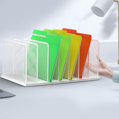 Kuntine.B Desk File Organizer Upright Mesh Desktop Organizer File Sorter Office Organization File Holder for Home, Office & Classroom (White, 1 Pack 7-Section)