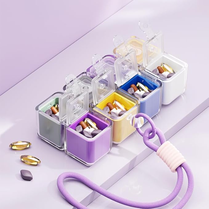 Travel Pill Organizer,Magnetic Cube Cute Pill Box,Pill Compact with 8 Compartment,Vitamin Cases Organizers 7 Day for Vitamins & Supplements(Yellow)