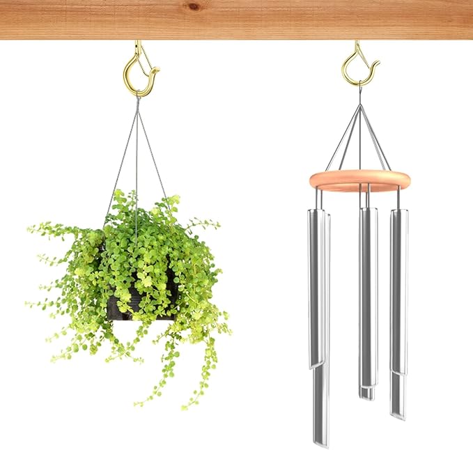 48 PCS Q-Hanger Hooks, Screw Hooks for Outdoor String Lights, Safety Buckle Design Cup Eye Hook for Hanging Christmas Lights, Plants, Mounted on Wall Ceiling, Include 1 Wing Nut Driver, Gold