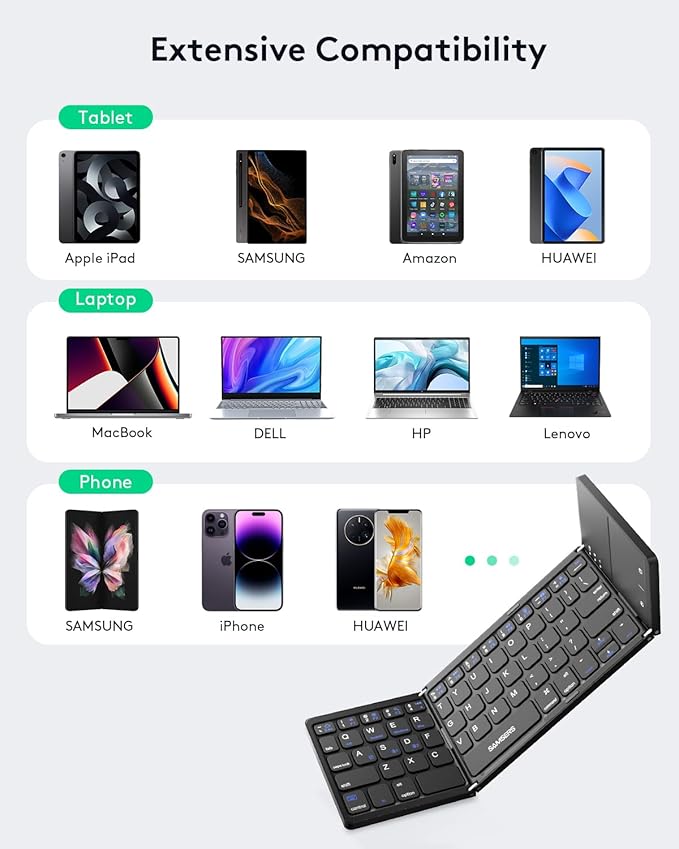 Samsers Multi-Device Foldable Bluetooth Keyboard with Touchpad, Rechargeable Dual-Mode(2.4G+BTx2) Wireless Keyboard with Holder, Portable Folding Keyboards for Android Windows iOS Mac OS - Black