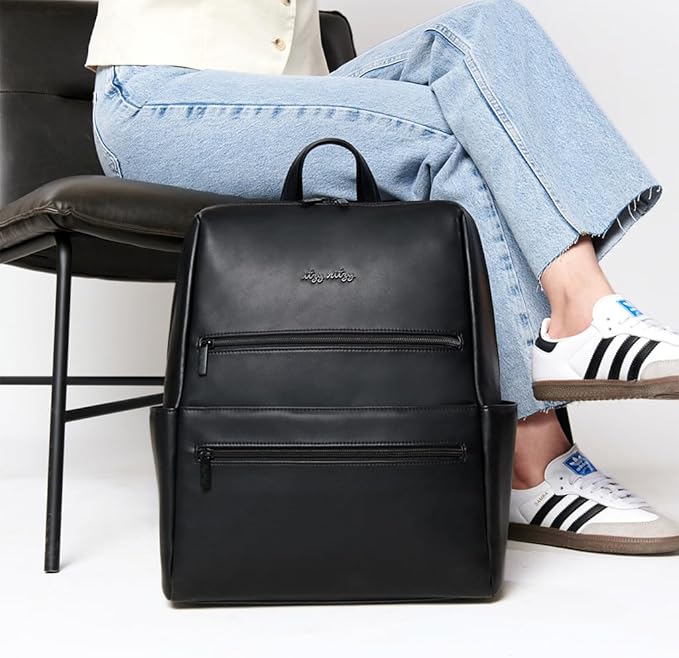 Itzy Ritzy Eras Diaper Bag Backpack – Large Capacity Sleek Daddy Diaper Bag for Men Featuring Neutral Design, 15 Pockets, Changing Pad, Stroller Straps, and Comfortable Backpack Straps, Black