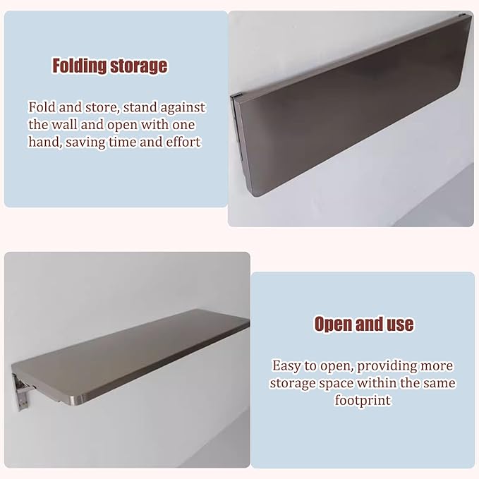 304 Stainless Steel Folding Wall Shelf Wall Mount Kitchen Storage Shelves Rounded Corners Food-Grade Folding Table Thickened Bracket for Laundry Room Garage Restaurant.(90x30cm/35.4x11.8in)