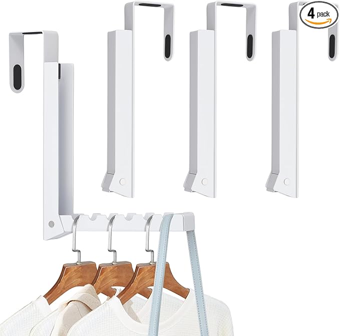 4PCS Over The Door Hanger Folding Over The Door Clothes Drying Rack Folding Hanging Coat Rack Foldable Portable Clothing Hanger Hooks for Laundry Bathroom Bedroom Dorm Travel