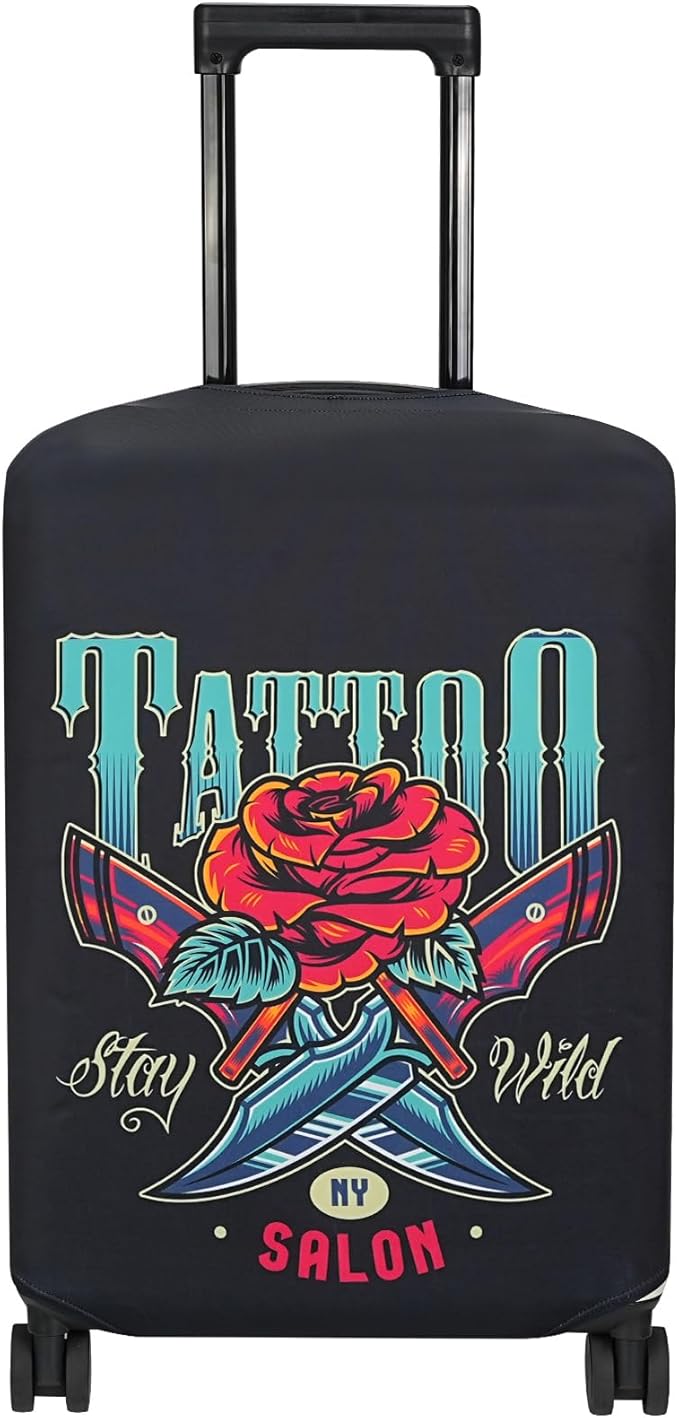 Explore Land Travel Luggage Cover Suitcase Protector Fits 18-22 Inch Case (Blade Rose, S)