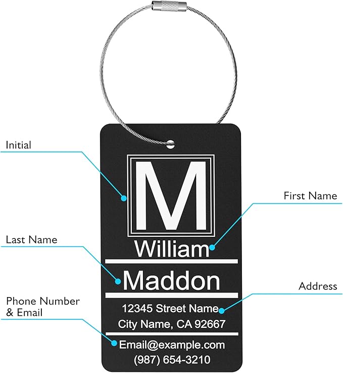 Luggage Tags for Suitcase - Personalized Engraved Metal Tag for Cruise Travel Purple - Custom Name Tags Suitable for Bags and Backpacks