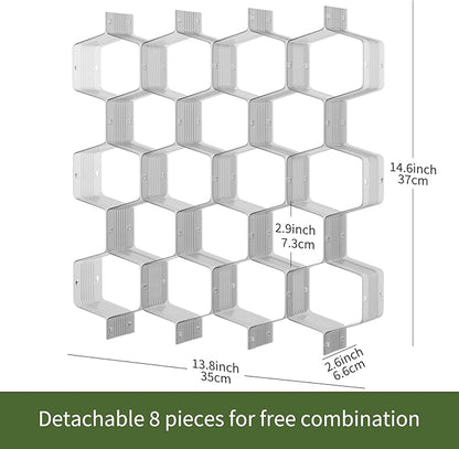 Honeycomb Separator Adjustable Drawer Organizer Divider for Underwear Belt-Scarf Socks Organizer (Gray(2pcs))