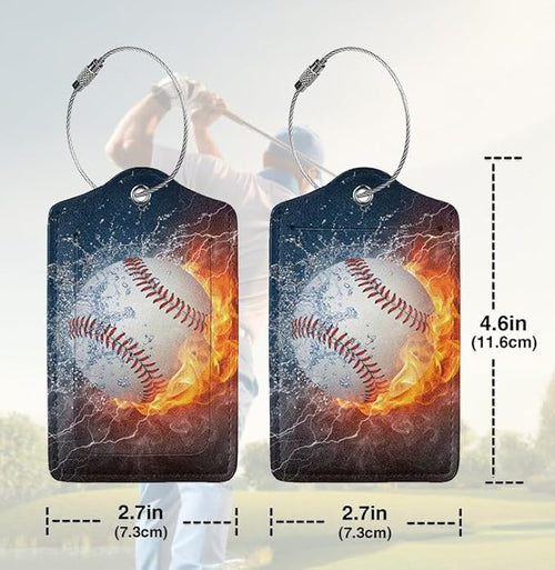 2 Pack Luggage Tags for suitcases Cute Baseball Luggage Tag, Leather Stainless Steel Loop Label Tag for Men Women Travel Bag Suitcase(Baseball)