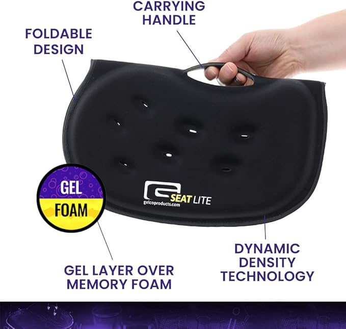 LITE Travel Gel Foam Cushion | Back Pain, Sciatica, Pressure Relief | Relieves Tailbone Discomfort, Promote Healthy Posture | Ergonomic Comfort | Car, Commute, Airplane and Travel - Red