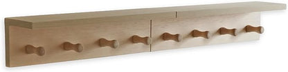 Entrance Coat Rack ，Coat Hooks, Wall-Mounted Wooden Hook Rack, Wall-Mounted Shelves are Very Suitable (2PC-Birch Colored Finish)