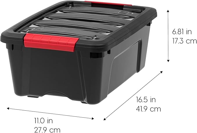 IRIS USA 13 QT Plastic Storage Box with Lid and Latches - 6 Pack - BPA-Free, Garage Organizing Solution, Durable Nestable Stackable Containers, Secure Pull Handle - Black