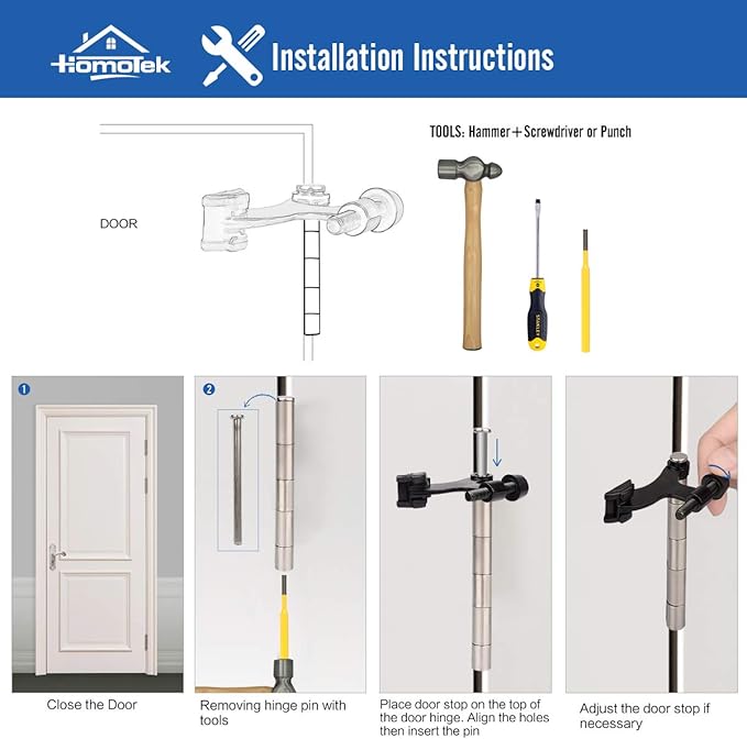 HOMOTEK 2 Pack Hinge Pin White Door Stopper,Adjustable Deluxe Heavy Duty Door Stopper 2-1/2"x1-3/4”,with White Rubber Bumper Tips